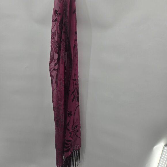 INC Burgundy Wine Sheer Velvet Floral Burnout Whimsigoth Tassel Scarf One Size - Picture 3 of 12